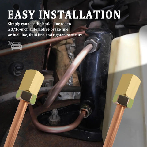 Three Sixteenth Inch Copper Nickel Brake Line Kit With Fittings And Union Couplings, Sixteen Inch Rear Brake Lines For Easy DIY Replacement, Universal Three Sixteenth Brake Line Fittings For Cars And Trucks, Includes Two Couplings And Three Pipes. Installed 3/16 brake line