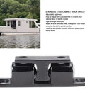 Double Ball Roller Cabinet Door Catch Kit With Adjustable Tension Roller, Stainless Steel Black Painted Finish in front of boat