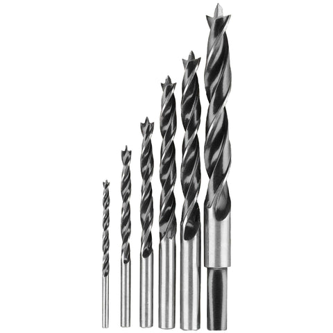 Front view of DEWALT 6-piece brad-point drill bit set in black finish