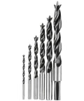 DeWalt 6-piece brad-point drill bit set (DW1720) front view with steel bits in ascending sizes