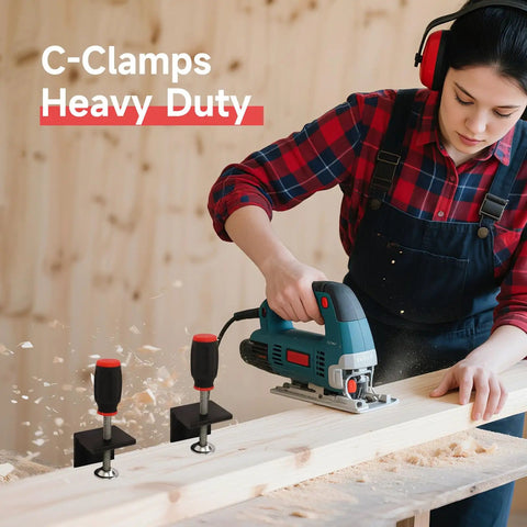 Four Pack Universal Heavy Duty C Clamps With Wide Jaw For Cabinet Installations Desks and Tables Adjustable Aluminum Clamp Brackets.