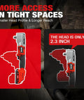Compact 20V Brushless Right Angle Impact Wrench With Half Inch Square Drive Produces 207 Foot Pounds Max Torque designed for tight spaces with a 2.3 inch head.