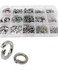 Lock Washer And Gasket Kit 1035 Piece Stainless Steel Spring Split Washers Set M1.6 Through M16 Durable DIY Assortment For Quick Easy No Tool Installations Ideal For Automotive Machinery And Home Projects, assorted sizes in organizer tray
