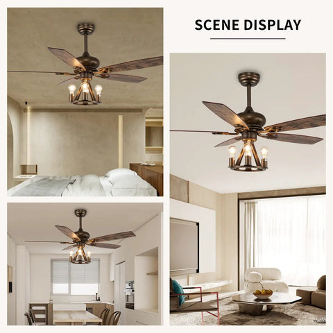Farmhouse Ceiling Fan With Light And Remote Control 52 Inch Brown Industrial Style Ceiling Fan With 5 Reversible Wooden Blades