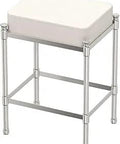 Rectangle Vanity Stool With Sturdy Metal Frame In Satin Nickel Finish For Bathroom Makeup And Shower Seating A Sleek Nineteen And A Half Inch Height Bench That Makes It A Must Have With Leather Upholstery For Easy Comfort And Style