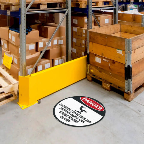 Warning Floor Decal For Machinery Areas Danger Exposed Conveyors And Moving Parts Can Cause Severe Injury with high traction