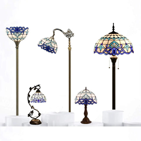 Collection of Navy Blue Baroque Tiffany Style Table Lamps With Stained Glass Finish For Desk Bedside Reading Light 12 By 12 By 18 Inches Decor For Bedroom Living Room Home Office Dope Vibe