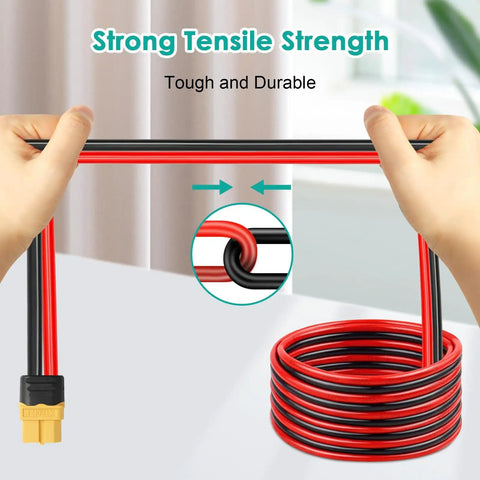 10 AWG SAE To XT60 Extension Cable 3Ft With SAE Female To XT60 Connector, coiled wire highlighted for strong tensile strength.