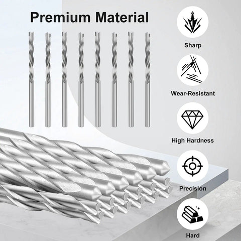 Heavy Duty Drill Bit Set For Drywall And Wood M2 High Speed Steel Guide Point Bits Silver Finish displayed with features