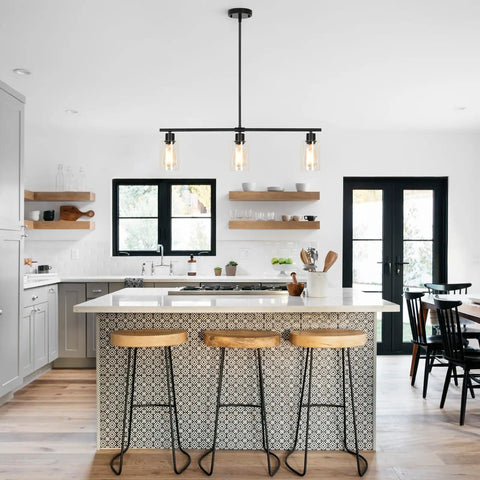 Three Light Modern Chandeliers For Kitchen Island Pendant Lighting With Adjustable Height Industrial Style Fixtures In Wrought Iron And Glass Shade