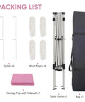 Packing list for 10x10 Ft Pop Up Canopy Tent With Slant Leg Frame Sidewall And Vented Panels Hangout Ready Portable Gazebo Shelter