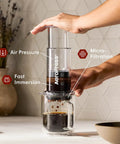 Premium White Paper Micro Filters Biodegradable Coffee Insert Chlorine Free Brew Accessory Ultra Thin Compostable Strainer in use with Aeropress