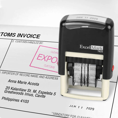 Built Tough Self Inking Date Stamp For Shipping And Expiration Tags Black Ink With Spin Bands on customs invoice.