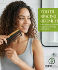 Wide Tooth Bamboo Detangling Comb for Curly Hair Smooth Easy Glide Snag Free Detangling Wet or Dry Hair Thick Coily Textured Styles Eco Friendly Durable Hair Care Tool, woman using comb