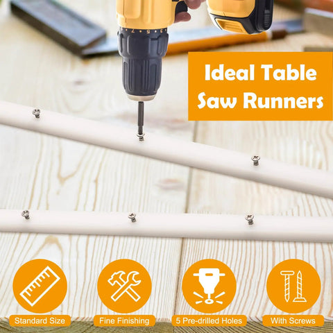 Drill inserting screw into Four Piece Crosscut Sled Kit For Table Saw With Predrilled Holes And 25 Screws, showing UHMW runners.