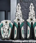 18 In 1 Folding Pliers Multi Tool For Electricians, Heavy Duty Wire Stripper Crimper Cutter, shown in open and closed positions