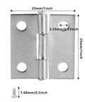 Piutouyar 1-inch stainless steel butt hinge with mounting screws, front view; 6-pack for cabinets, boxes, drawers