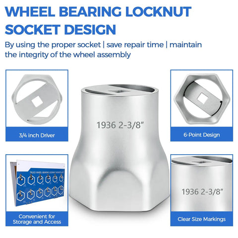 Heavy Duty 6-Point Truck Wheel Bearing Locknut Socket Set With Three Quarter Inch Driver, 21 Pcs Kit showcasing socket design