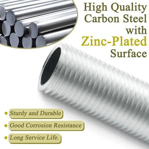 40-Piece Lamp Pipe Repair Kit For DIY Chandelier And Ceiling Light, Includes M10 Nuts And Nipples, Hex Lock Nuts, M10x30 And M10x50 Threads, Zinc Plated Carbon Steel Connector Hardware For Durable And Easy Install. Zinc-plated M10 threaded lamp nipple shown close up