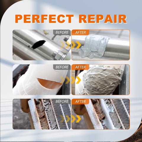 Before and after of Rugged Metal Repair Epoxy For Steel Iron Aluminum And Fiberglass on various materials