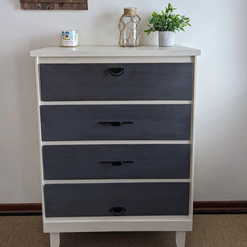 Dresser refinished with All In One Refinishing Paint For Furniture And Cabinets Quart Pewter Color No Stripping No Sanding No Priming Needed Quick And Easy Application Durable Finish For Lasting Look And Smooth Coverage On Wood Surfaces.