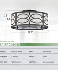 akiuzna Boho Caged Ceiling Fan with Light and Remote, Low Profile Fandelier dimensions with fabric and metal design.
