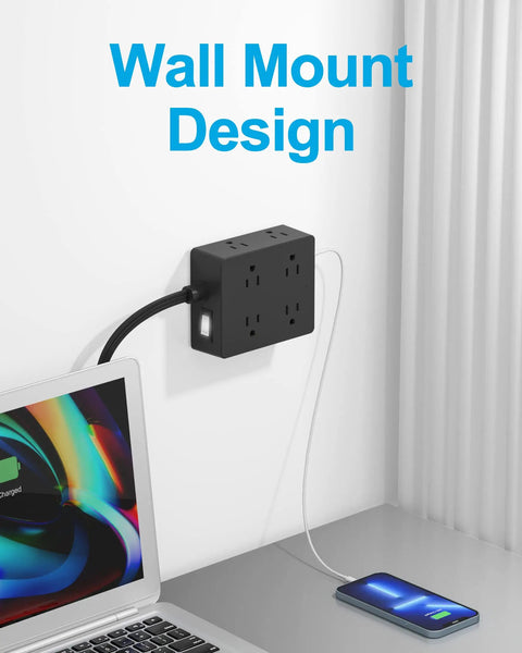 12 In 1 Flat Plug Power Strip With 8 Outlets, 3 USB A Ports And 1 USB C Port, 5Ft Ultra Thin Flat Extension Cord, Surge Protector for wall mount.