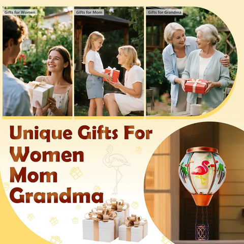 Solar Hot Air Balloon Lantern With Flamingo Pattern Waterproof Outdoor Hanging Lights For Garden Gift for Women
