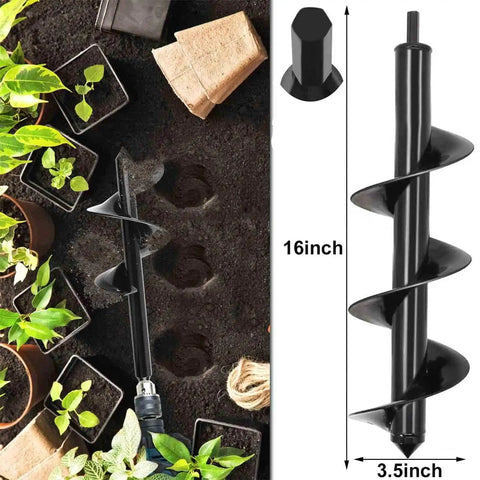 Heavy Duty Garden Auger Drill Bit For Planting With Deep Uniform Holes In Two Sizes 3.5 By 16 Inches And 1.6 By 16.5 Inches, Bulb Planter Tool for soil digging