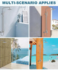 Outdoor Shower Fixture Set In Brushed Nickel With 8 Inch Rainfall Head, 2 In 1 Handheld Spray, Wall Mount Adjustable Slide Bar in four settings