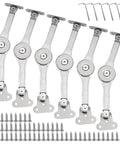 Image of Six Pack Soft Close Lid Hinges With Hex Wrench Folding Lid Stay Hinge For Cabinets Wardrobes And Wooden Boxes Sturdy Zinc Alloy Construction Rust Resistant And Quiet Closure, showing hinges and screws.