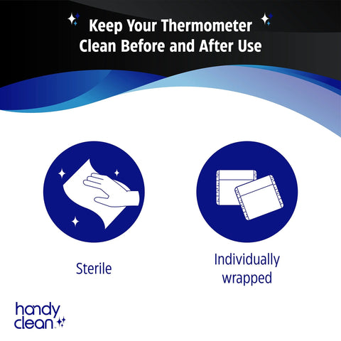 HandyClean thermometer cleaning wipes, 70% IPA, for probe thermometers, 1000 ct, 2 x 1 in, individually wrapped