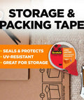 Heavy Duty Clear Packing Tape With Refillable Dispenser, Weather Tough And UV Resistant, shown with box and scissors