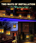 Waterproof Solar Lanterns For Garden And Patio, Hanging Outdoor Lights With Flickering Flame Effect shown in two installation modes