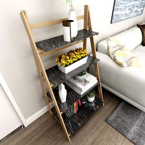 Bookshelf topped with Black Marble Peel And Stick Countertop Paper 36x160 Inches Self Adhesive Vinyl Film for stylish decor.