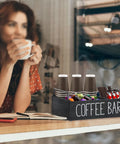 Farmhouse Style Wooden Coffee Station Organizer For Countertop With Handle, Four-Compartment Coffee Bar Accessories Holder