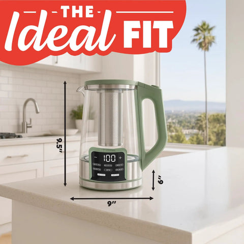 Electric Glass Kettle With 1.7L Capacity, Programmable Tea And Coffee Brewer, 6 Easy To Use Presets, Digital Touch Display, Green