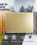 Back view of Green Emergency First Aid Tin Sign 12x8 Inch With Bold White Cross showcasing durability features against weather conditions.