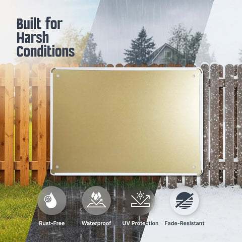 Eye Wash And Safety Shower Tin Sign 12 By 8 Inch Metal Safety Notice Plaque showing durability against rain and sun outdoors