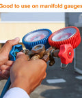 Round Wheel Faucet Handle Set, 2 Pack Replacement Handwheel Knobs For Valves And Refrigerant Gauges, in use on gauges