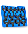 Beefy 14 Piece Jumbo Crowfoot Wrench Set With SAE Sizes From 1-1/16 Inch To 2 Inch For Flare Nut Removal Fits 1/2 Inch Drive Rachets And Extenders Blackened Cr-V Steel Crowfoot Wrenches With Carry Case. 14-piece SAE set in blue case