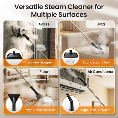 Kolerflo Handheld Steam Cleaner 2500W High Pressure Steamer For Floor Cleaning, image showing tools for various surfaces.