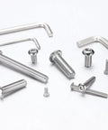 20 Pack Size 10 2-1/2 Inch Button Head Socket Cap Bolts Built With Kickass 304 Stainless Steel 18-8 Hex Drive Hardware laid out with hex wrenches.