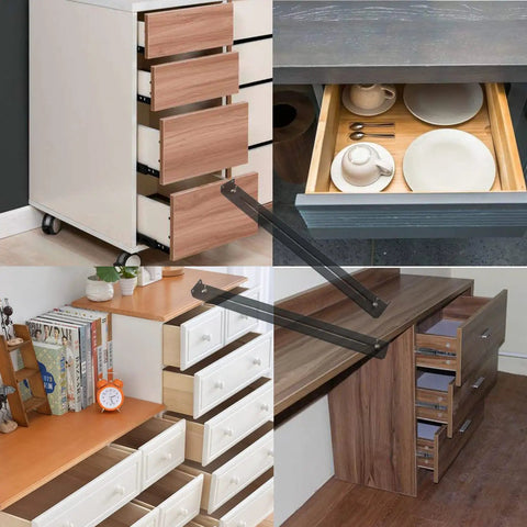 Drawer Repair Kit For Sagging Drawers, Sturdy Middle Mount Bracket, wood, particleboard, MDF, shown on cabinets and dressers