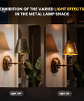 Double Pack Clip On Lamp Shade Set for Candelabra Bulbs, Barrel Fabric Lampshade on wall lamp, light off and on comparison