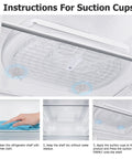 Instructions for using suction cups on Slick Rectangular Lazy Susan Turntable For Refrigerator And Pantry With Smooth Spin Base.