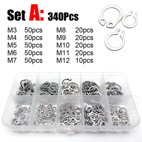 340 To 910 Piece M3 To M20 Assortment Kit Set Black 65Mn Stainless Steel External Circlips Snap Rings Set A 340pcs