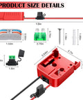 Dimensions and components of Two Pack 18V Battery Adapters For M18 Compatible, Power Wheel Adapter Kit with Built In Switch and Fuse