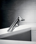 Commercial M-Press Chrome One-Hole Bathroom Faucet For Public Restrooms With Boss-Level One-Handle Operation in metal and mirror finish