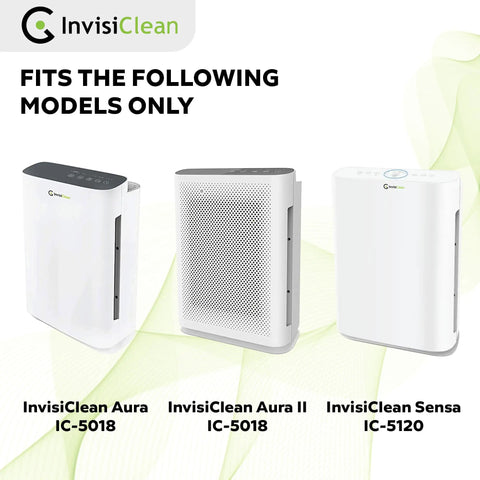 True HEPA Replacement Filter With Activated Carbon Prefilter For Aura IC-5018 And Sensa IC-5120 Air Purifiers display with models.